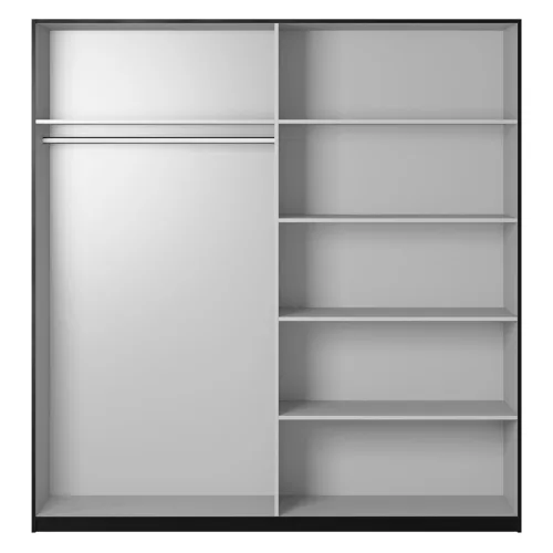 Beta W01656 gardróbszekrény - 180 - tolóajtós, tükörrel (Fekete/fekete üveg)