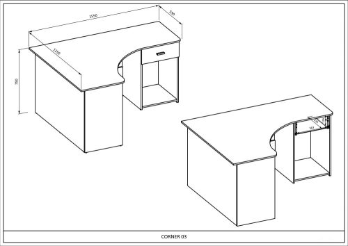 CORNER sarokíróasztal, fehér