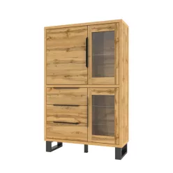   HALLE - Vitrines szekrény, 3-ajtós, 3-fiókos, széles (Wotan tölgy)