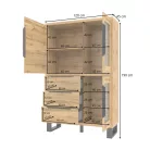 HALLE - Vitrines szekrény, 3-ajtós, 3-fiókos, széles (Wotan tölgy)