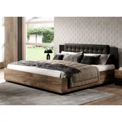   SIGMA - Franciaágy keret, 140 cm (Flagstaff tölgy/fekete/ezüst)