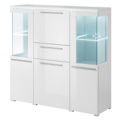 India 97DE46 komód - 3 ajtós, 1 fiókos, üveges (Fehér)