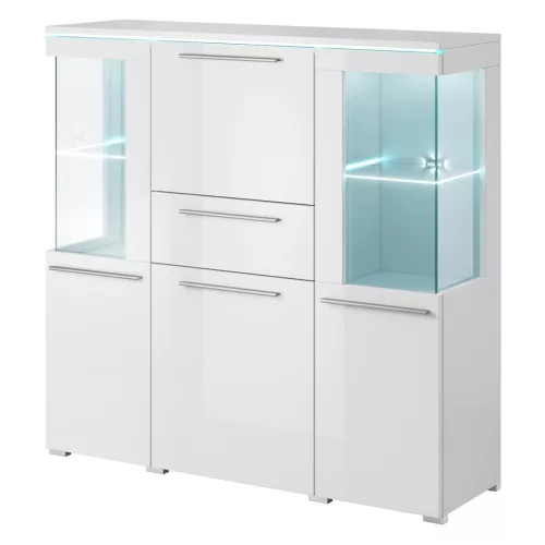 India 97DE46 komód - 3 ajtós, 1 fiókos, üveges (Fehér)