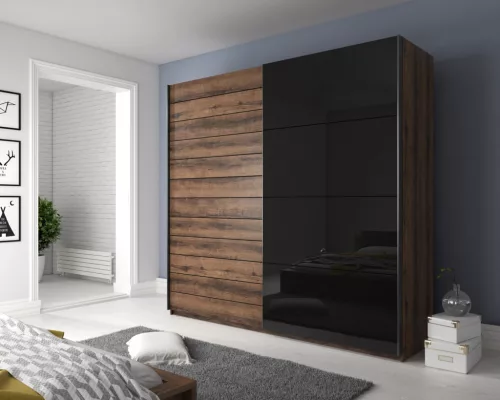 Galaxy ZBEA69 gardróbszekrény - tolóajtós (kolostor tölgy/fényes fekete)