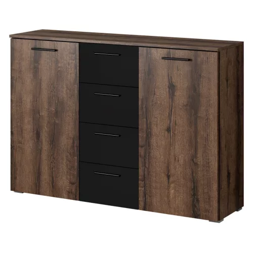 Beta ZB1626 komód - 2 ajtós, 4 fiókos (kolostor tölgy/fekete)