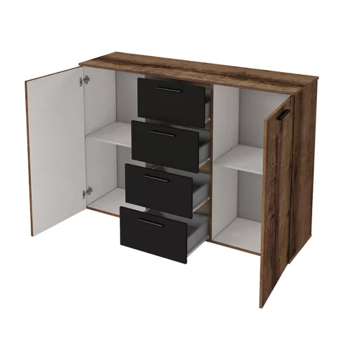 Beta ZB1626 komód - 2 ajtós, 4 fiókos (kolostor tölgy/fekete)