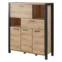   Aktiv TWLK46 komód - 3 ajtós, 1 fiókos, 1 lenyíló ajtós (Taurus tölgy/fekete)