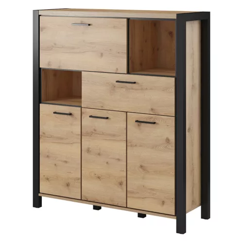 Aktiv TWLK46 komód - 3 ajtós, 1 fiókos, 1 lenyíló ajtós (Taurus tölgy/fekete)