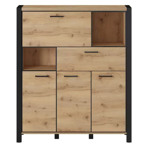 Aktiv TWLK46 komód - 3 ajtós, 1 fiókos, 1 lenyíló ajtós (Taurus tölgy/fekete)