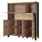 Aktiv TWLK46 komód - 3 ajtós, 1 fiókos, 1 lenyíló ajtós (Taurus tölgy/fekete)