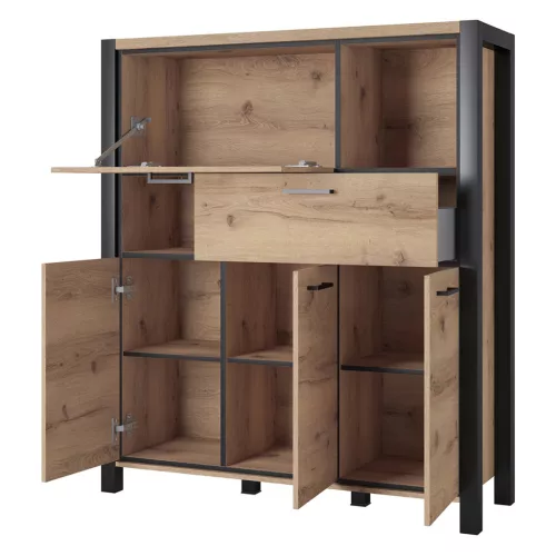 Aktiv TWLK46 komód - 3 ajtós, 1 fiókos, 1 lenyíló ajtós (Taurus tölgy/fekete)