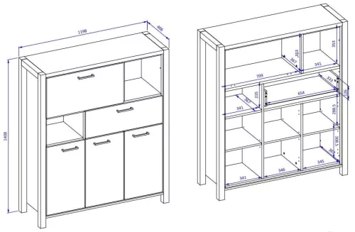 Aktiv TWLK46 komód - 3 ajtós, 1 fiókos, 1 lenyíló ajtós (Taurus tölgy/fekete)