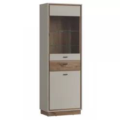   RIVENDELL álló vitrin (2D1S) - krémszürke/sötét flagstaff tölgy