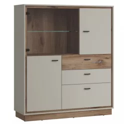   RIVENDELL alacsony vitrin (3D3S) - krémszürke/sötét flagstaff tölgy