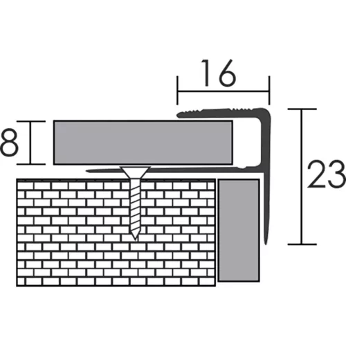 Aluminium 8 mm-es lépcsőélvédő, szögprofil - 52702 - ezüst - 2,7m - csavaros