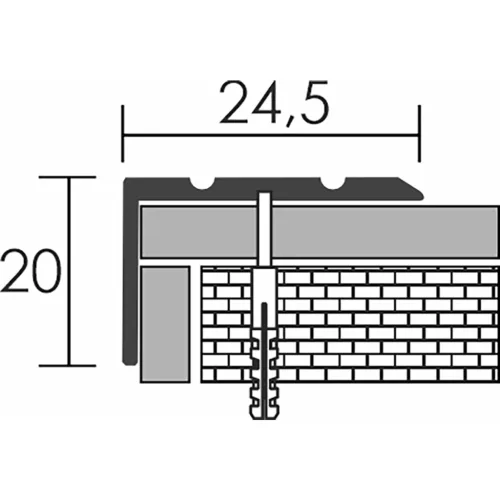 Aluminium 24,5x20 mm-es lépcsőélvédő, szögprofil - 92703 - arany - 2,7m - csavaros