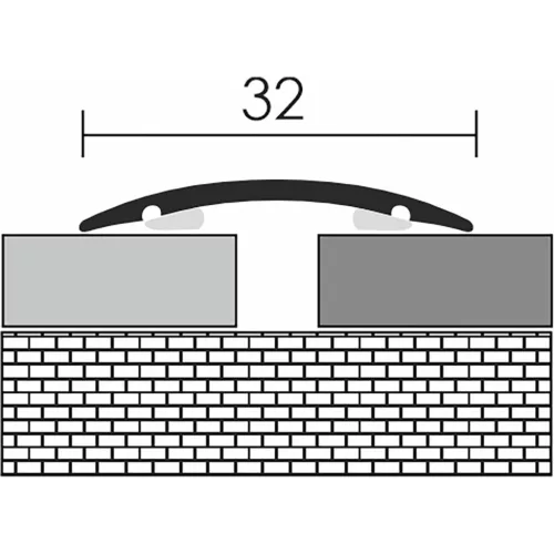 Aluminium 32 mm-es íves burkolatváltó profil - 60902 - ezüst - 0,9m - öntapadós