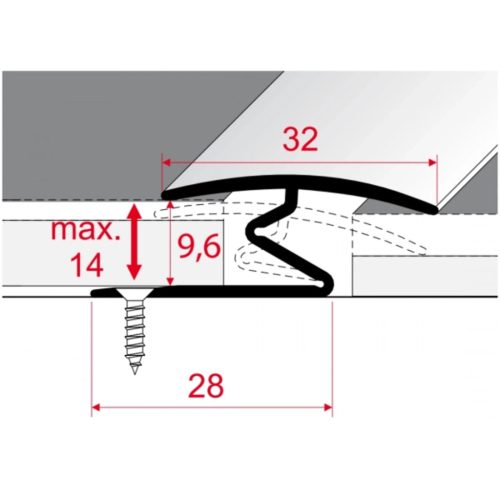 Aluminium 32mm-es íves burkolatváltó profil - A69 - ezüst - vágott