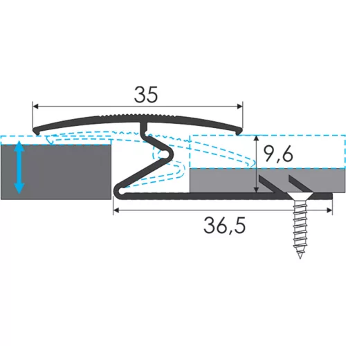Aluminium 9,6 mm-es íves burkolatváltó profil - 03002 - ezüst - 3m - csavaros
