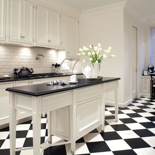 tekercses vinyl padló, PVC -  fekete-fehér csempe mintás Linz 995 2 m