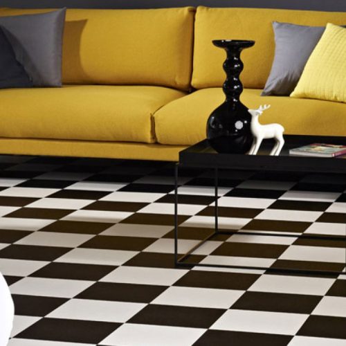 tekercses vinyl padló, PVC -  fekete-fehér csempe mintás Linz 995 2 m