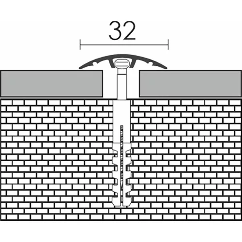 Aluminium 32 mm-es íves burkolatváltó profil - 50902 - ezüst - 0,9m - csavaros