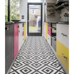   tekercses vinyl padló, PVC -  fekete-fehér csempe mintás Colandra 99T 2 m