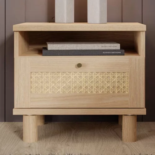 Sparrow éjjeliszekrény - CXSK011-M696 - elegancia tölgy/természetes rattan