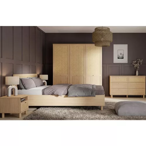 Sparrow éjjeliszekrény - CXSK011-M696 - elegancia tölgy/természetes rattan