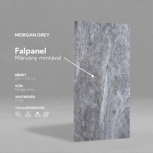 Falpanel, márvány mintával, PVC, 240x120 cm - Morgan Grey