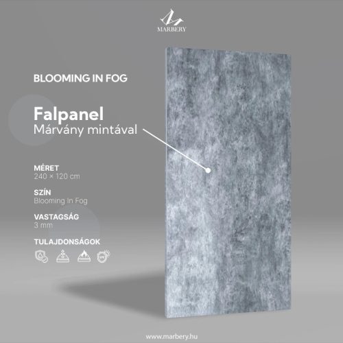 Falpanel, márvány mintával, PVC, 280x120 cm - Blooming in Fog