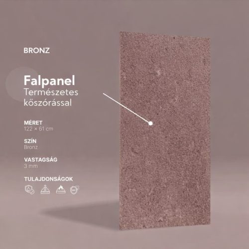 Falpanel, természetes kőszórással, mészkő hatású, 122x61 cm - Bronz
