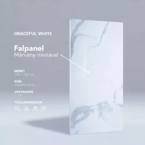 Falpanel, márvány mintával, PVC, 280x120 cm - Graceful White