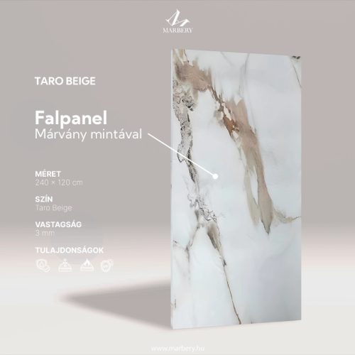 Falpanel, márvány mintával, PVC, 280x120 cm - Taro Beige