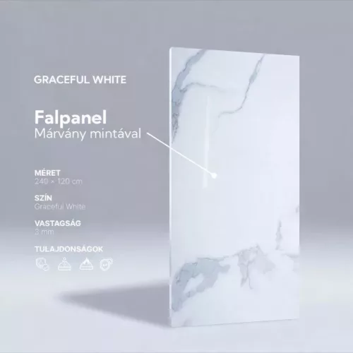 Falpanel, márvány mintával, PVC, 240x120 cm - Graceful White