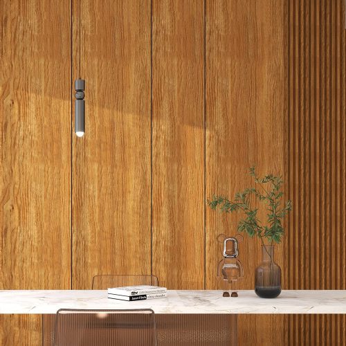 Falpanel, fa mintával, bambuszrost, 280x60 cm - Warm Hazel