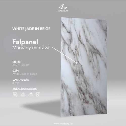 Falpanel, márvány mintával, PVC, 240x120 cm - White Jade in Beige