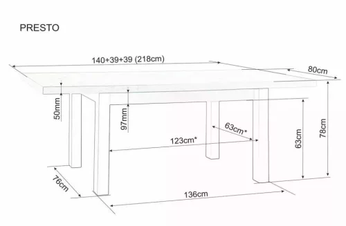 Presto bővíthető étkezőasztal 140-218 cm - wotan tölgy/fehér