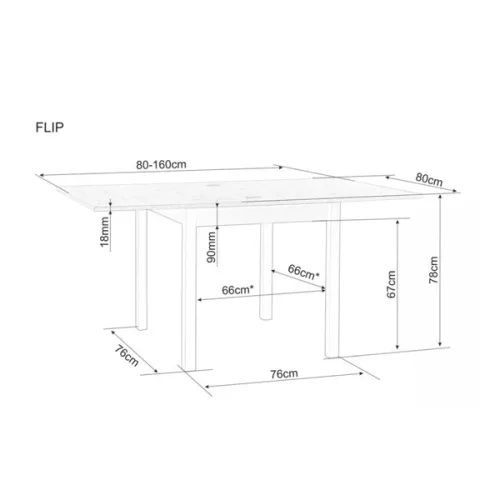 Flip (FLIPDAC80) bővíthető étkezőasztal 80-160 cm - artisan tölgy/fekete