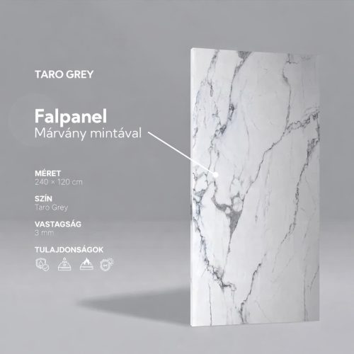 Falpanel, márvány mintával, PVC, 240x120 cm - Taro Grey