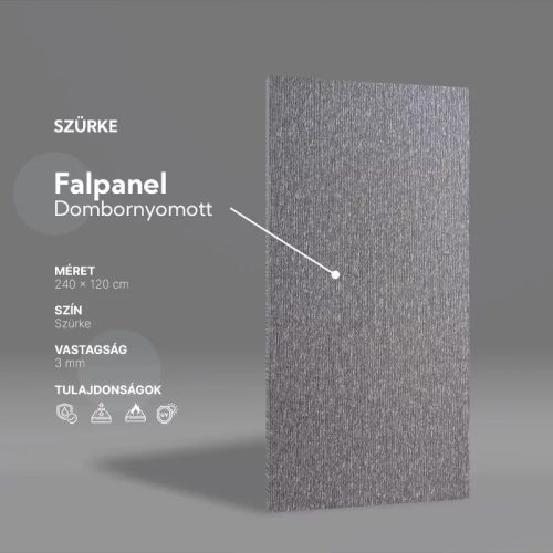 Falpanel, dombornyomott, PVC, 240x120 cm - Szürke