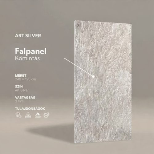 Falpanel, kőmintás, PVC, 240x120 cm - Art Silver