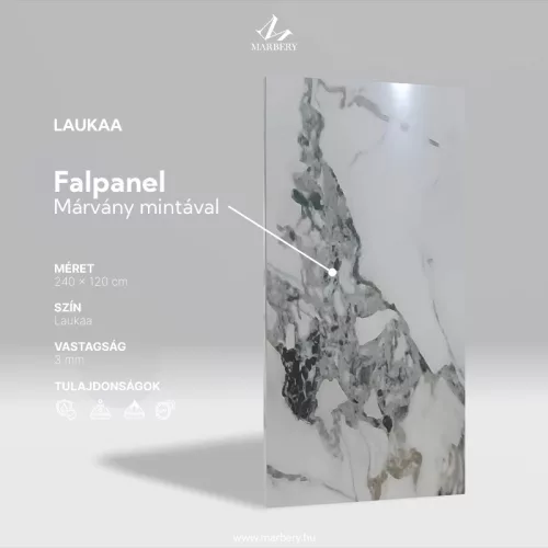 Falpanel, márvány mintával, PVC, 240x120 cm - Laukaa