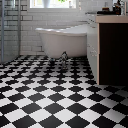 tekercses vinyl padló, PVC -  fekete-fehér csempe mintás Artix 99T York 2 m