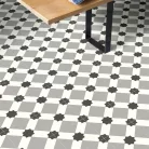 tekercses vinyl padló, PVC -  fekete-szürke csempe mintás Colandra 39T 2 m