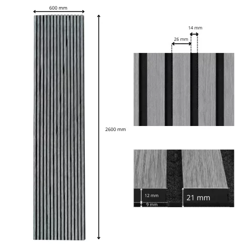 Akusztikus falpanel Lumigrid GS2101K szürke 60*260 cm