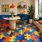 tekercses vinyl padló, PVC -  színes puzzle mintás Maxelle eko 880 Pic 1 m