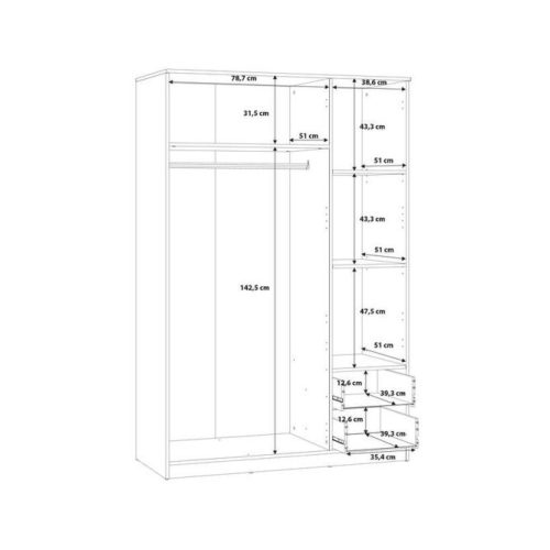Nikol ruhásszekrény (123 x 185 cm) - sonoma tölgy