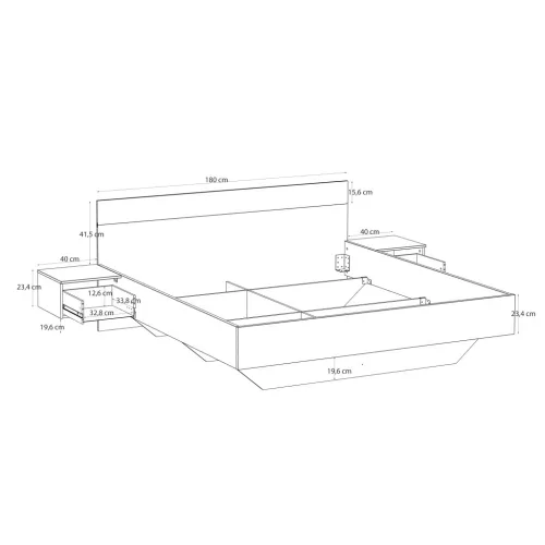 Tasmania (TNAL2182-M625) 180-as ágykeret - artisan tölgy