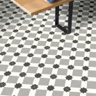 tekercses vinyl padló, PVC -  fekete-szürke csempe mintás Colandra 39T 4 m